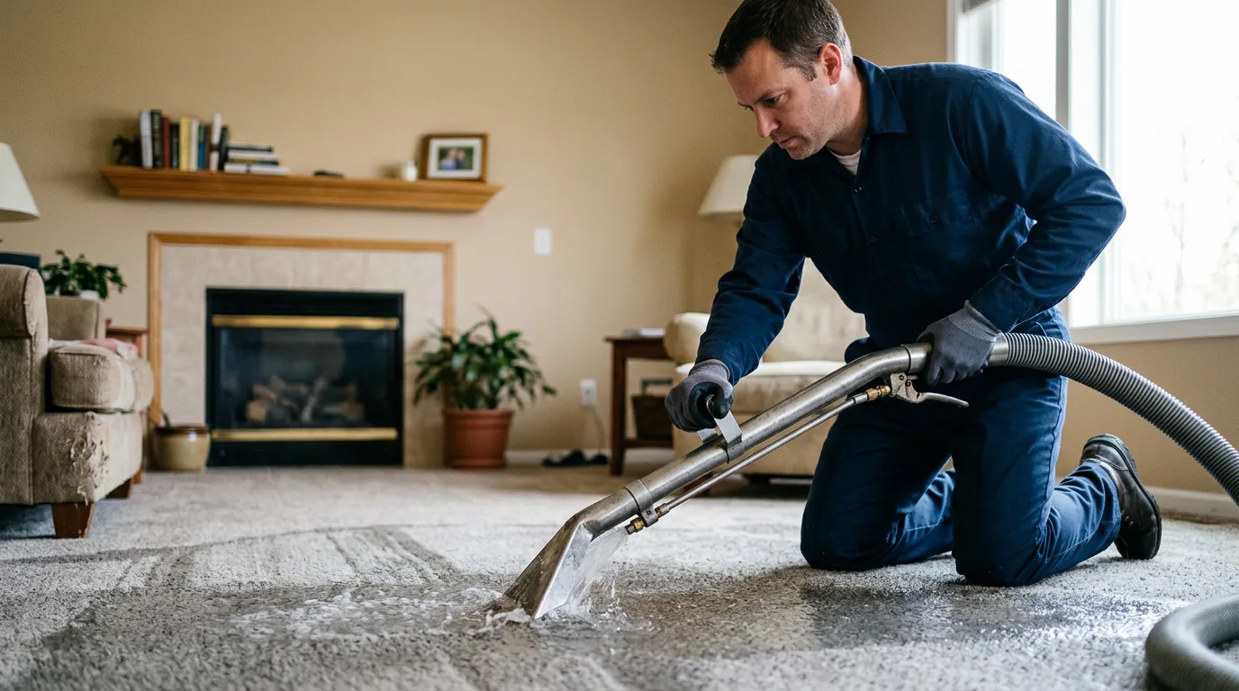 Water damage restoration technician working near Orleans, IN